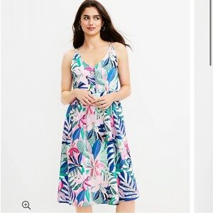 LOFT Bright Floral Palm Double Strap Midi Dress size 10